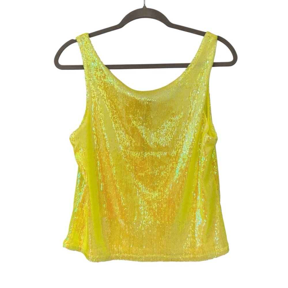 NWT, Rachel Zoe Neon Yellow Sequin Scoop Neck Tank, Sz M - Picture 11 of 15
